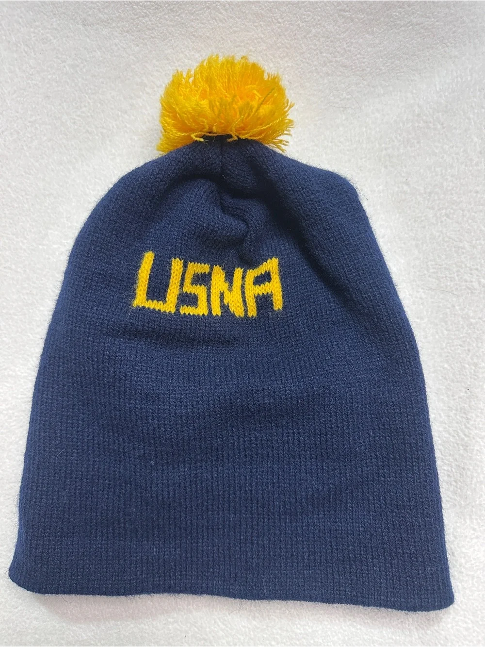 Pom Beanie - Navy with Yellow 